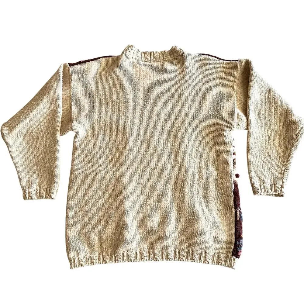 Jennifer & Company VTG 90s Hand Knit Cotton Blend Cottage Cabbage Rose Sweater L